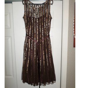 Midi Fit & Flare Brown Mesh Dress